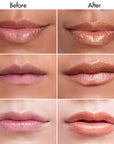 Labios antes y después de aplicar AORA México Solid Lip Gloss. Hidratación visible y brillo natural. /
Lips before and after applying AORA Mexico Solid Lip Gloss. Visible hydration and natural shine